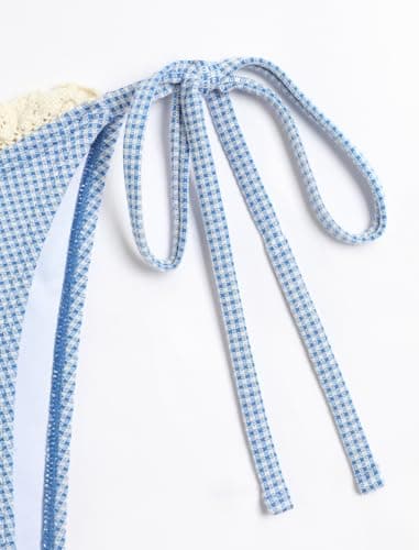 ZAFUL Women High Cut Bikini Sets Lace Thong Swimsuit Two Piece String Sexy Underwire Bathing Suit Cheeky Cut Out Cute Swimwear Gingham Blue S - Image 6