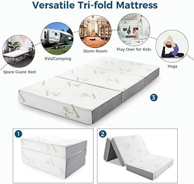 Inofia Twin Folding Mattress, 6 Inch Trifold Memory Foam Mattress with Ultra Soft Removable Cover, Non-Slip Bottom & Breathable Mesh Sides, Foldable & Portable - Twin Size (78" x 38" x 6" - Image 4