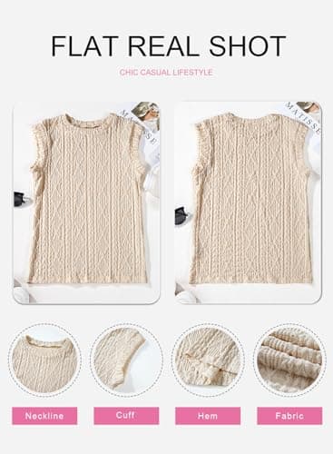 SHEWIN Spring Tops for Women Fashion Crewneck Short Sleeve Shirts Lightweight Comfy Soft Crochet Tops for Women Apricot Medium - Image 8