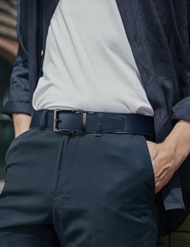 JUKMO 1.5" (38mm) Leather Ratchet Belt for Men in Gift Box (Blue, Medium) - Image 6