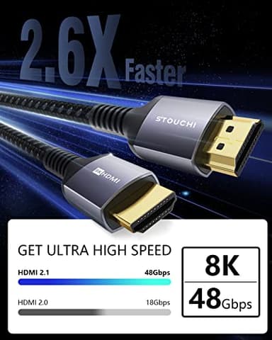 Stouchi 10K 8K HDMI Cable 6ft 48Gbps (Certified) Ultra High Speed HDMI® Cable, 8K60Hz 4K120Hz 144Hz eARC HDCP 2.2&2.3 HDR10+ Dolby Compatible with PS5 PlayStation 5 Xbox Series X Apple TV 4K - Image 3