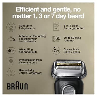 Braun Electric Razor,Waterproof Foil Shaver for Men,Series 9 Pro 9460cc,Wet & Dry Shave,w/ProLift Beard Trimmer for Grooming,5-in-1 Cleaning & Charging SmartCare Center, Head Shavers for Bald Men - Image 3