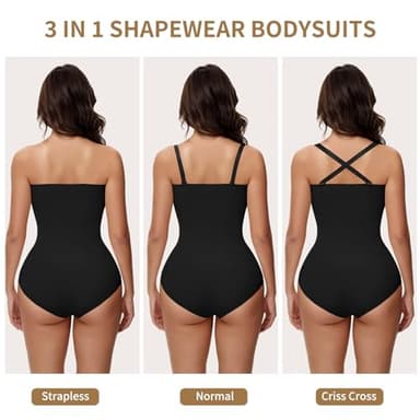 Zeecaro Strapless Bodysuit for Tummy Control Women's Shapewear Bodysuits Seamless Body Shaper Tank Top faja Black XL - Image 4