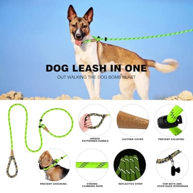 lynxking Slip Lead Dog Leash Reflective, Heavy Duty Comfortable Strong Rope for Large Medium Small Dogs No Pull Pet Training (Light Green, Large 1/2in x 6ft-Slip Lead) - Image 2