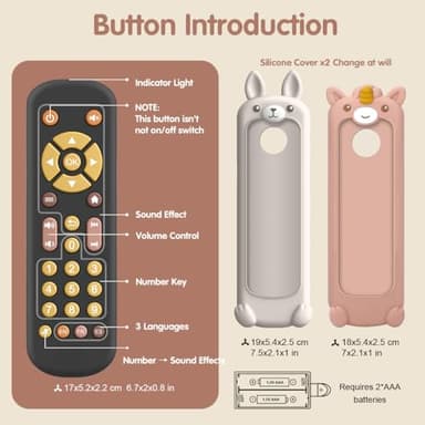 Nueplay Baby TV Remote Control Toy with Silicone Teether Cover, Toddler Realistic Controller, Early Number Learning in 3 Languages (English, Spanish & French), Preschool Girls Toys 6, 12, 18 Months - Image 6