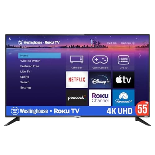 Westinghouse 55" 4K Ultra HD Smart Roku TV with HDR, 4 x HDMI, WiFi, works with Siri, Alexa or Hey Google - WR55UT4212 (Renewed)