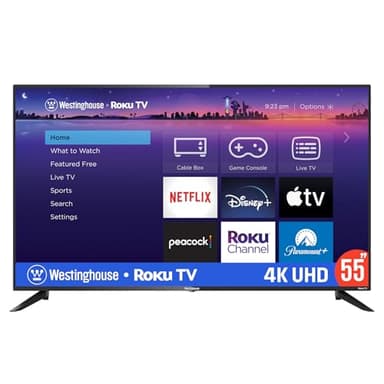 Westinghouse 55" 4K Ultra HD Smart Roku TV with HDR, 4 x HDMI, WiFi, works with Siri, Alexa or Hey Google - WR55UT4212 (Renewed)