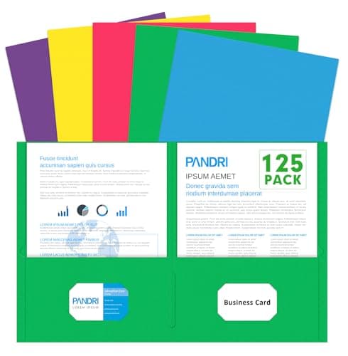 Two Pocket Folders, PANDRI 125 Pack 2 Pocket Folders, Letter Size Paper File Folder for School Office Home Business, Assorted 5 Colors - Image 1