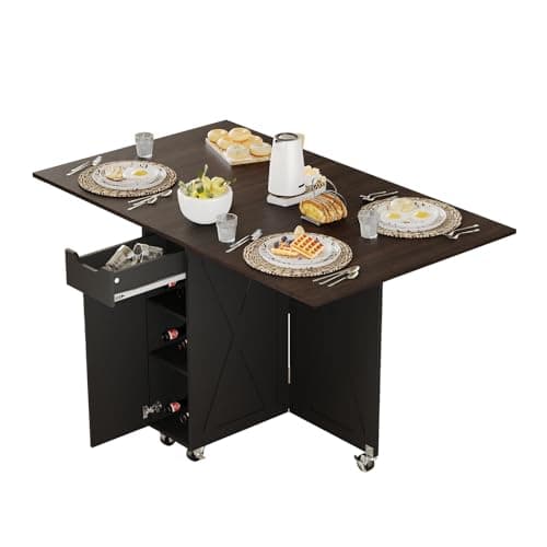3imothrix Folding Dining Table, Small Dining Table, Space Saving Dining Table with 6 Wheels, Kitchen Table Sewing Table for Small Spaces (Black Dark Brown) - Image 1