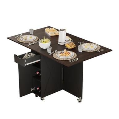 3imothrix Folding Dining Table, Small Dining Table, Space Saving Dining Table with 6 Wheels, Kitchen Table Sewing Table for Small Spaces (Black Dark Brown) - Image 1