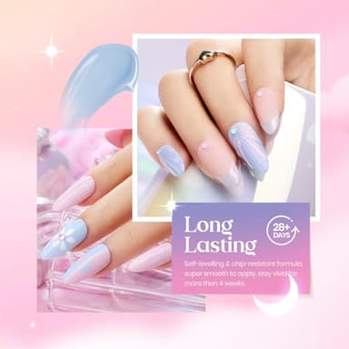 Beetles Shimmer Glitter Gel Nail Polish Set, 6 Colors Pearl Gel Polish Baby Blue Shimmer Baby Pink Glitter Purple Mermaid, Nail Drawing Soak Off Uv Led Swirl Gel Polish Shell Thread Gift for Women - Image 3