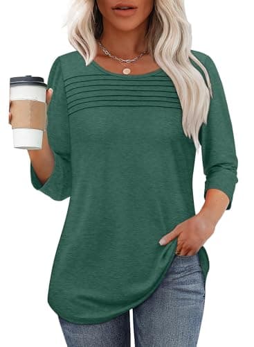 Oversized Tshirts for Women 3/4 Sleeve Summer Tops Business Casual Outfits Ladies Blouses St Patricks Day Shirt Christmas Outfits Green L - Image 2