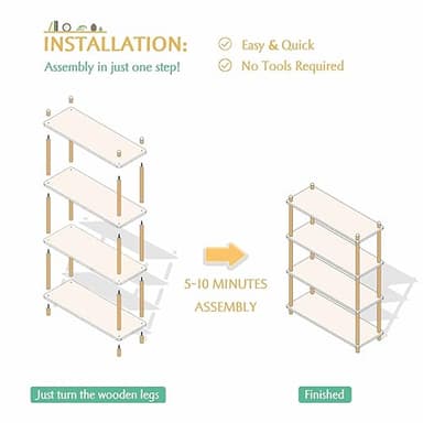 IOTXY 5-Tier Wooden Shelf Bookcase - Modern Open Bookshelf, Free Standing Storage Rack, Multifunctional Display Stand for Home and Office, White, Rectangle - Image 9