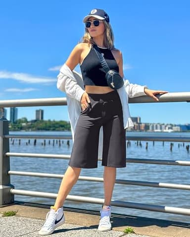 G4Free Yoga Pants Women Wide Leg Capris with Pockets Loose Crop Pants Knee Length Capri Leggings Tummy Control Workout Pants(Deep Grey,L,14") - Image 2