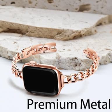 Newlibery Slim Rose Gold Band Women Feminine Elegant Compatible with Apple Watch 42(S3/2/1)/44/45/46/49mm Adjustable Metal Strap Dressy Chain Bracelet for iWatch Series 11/10/9/8/7/6/5/4/SE/Ultra3/2/1 - Image 6