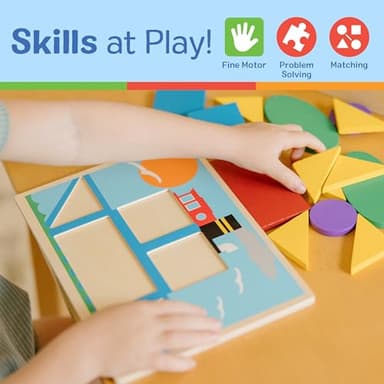 Melissa & Doug Beginner Wooden Pattern Blocks Educational Toy with 5 Double-Sided Scenes and 30 Shapes Puzzles for Kids 3+ - Image 5