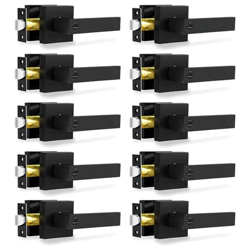 RAZCC Privacy Door Levers, 10 Pack Matte Black Door Handles Heavy Duty Bed and Bath Door Locks Interior Keyless Locksets, Reversible for Left Right Handed Doors - Image 1