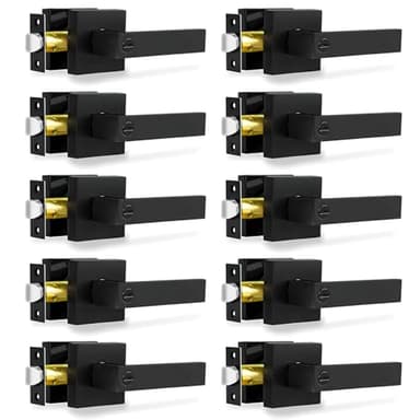 RAZCC Privacy Door Levers, 10 Pack Matte Black Door Handles Heavy Duty Bed and Bath Door Locks Interior Keyless Locksets, Reversible for Left Right Handed Doors - Image 1