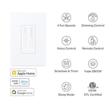 Kasa Smart Ceiling Fan Control & Dimmer Switch | Adjustable 4-Speed Fan & Brightness Control | Works w/Apple HomeKit, Alexa & Google Home | 2.4G Wi-Fi Only, Single Pole, Neutral Wire Required | KS240 - Image 3