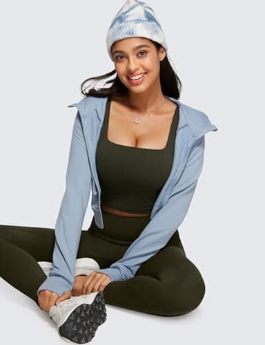 CRZ YOGA Butterluxe Womens Square Neck Longline Sports Bra - Workout Crop Tank Tops Padded Yoga Camisole with Built in Pads Olive Green Large - Image 3