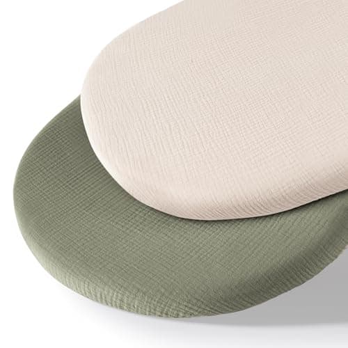 MairMore Muslin Bassinet Sheets for Babies – Soft & Breathable 100% Cotton Fitted Sheets for Oval, Rectangle, Hourglass Bassinet Mattress Pads, 2-Pack (Ivory & Pink) - Image 1