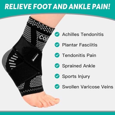 INDEEMAX Ankle Brace for Sprained Ankle Compression Sleeve, Copper Infused Ankle Support Brace for Women & Men, Plantar Fasciitis Relief Achilles Tendonitis, Sports Running, Silver Black, S - Image 4