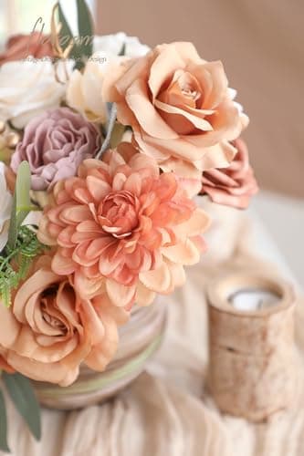 Floroom Terracotta Artificial Flowers Burnt Orange Fake Roses Peonies Dahlia Greenery Combo Box Set for DIY Wedding Bouquets Bridal Shower Centerpieces Floral Arrangements Party Tables Home Decoration - Image 6