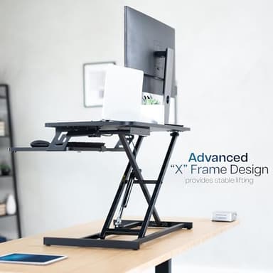 VIVO Height Adjustable 32 inch Stand Up Desk Converter, Quick Sit to Stand Tabletop Dual Monitor Riser Workstation, Black, DESK-V000S - Image 9