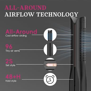 SKIMI Airflow Styler, Titanium Flat Iron Hair Straightener, Professional Curling Iron with Cooling Air Vents to Lock in Style, 5 Temps & Dual Voltage, Auto Off(Black & Copper). - Image 7