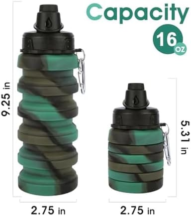 Collapsible Water Bottle for Adults, Boys, Students, Kids, Reusable Silicone Foldable Water Bottles for Travel Camping Hiking, Portable Sports Water Bottle, Camouflage - Image 4