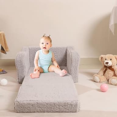 MOMCAYWEX Kids Chairs for Toddler, 2-in-1 Toddler Soft Sherpa Couch Fold Out, Convertible Sofa to Lounger for Girls and Boys, Grey - Image 7