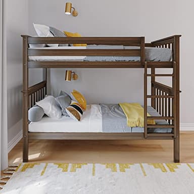 Max & Lily Bunk Bed Twin over Twin, Solid Wood Bunk Bed Frame with Ladder for Kids, 14" Safety Guardrails, Easy Assembly, No Box Spring Needed, Walnut - Image 3