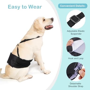 3 Pack Avont Dog Belly Bands Diapers Male with 1 Detachable Suspender, Reusable Washable Boy Doggie Pee Wraps with Harness, Separable Shoulder Strap Escape Proof & Non-Slip -3 Black 2XL - Image 4