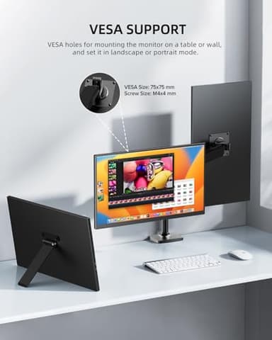 UPERFECT Portable Monitor 18.5 inch 120Hz 100% sRGB 1080P Portable Laptop Display w/Smart Cover, VESA & Speakers, Frameless IPS HDR Gaming Monitor USB-C HDMI Travel Second Monitor - Image 5