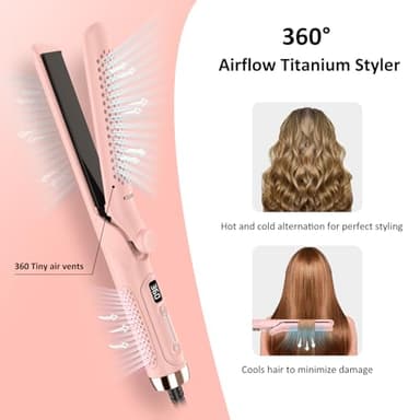MESCOMB 360° Airflow Styler – 1 Inch 2-in-1 Hair Straightener & Curler with Vented Cool Air for Style Locking, Extra Long Flat Iron, Dual Voltage for European Travel - Image 3