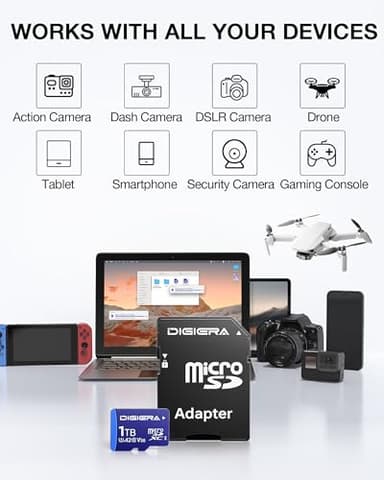 DIGIERA 1T LT100 microSDXC UHS-I Memory Card with Adapter - up to 170MB/s, C10, U3, V30, 4K, A2, Micro SD Card for Smartphones, Tablets, Cameras, Gaming Consoles, and Drones (1 Pack) - Image 3