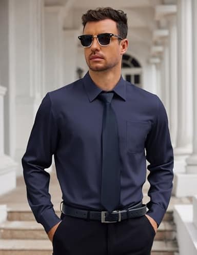 COOFANDY Mens Button Down Shirt Long Sleeve Untucked Shirts Wrinkle Free Formal Casual Shirt Blue Purple - Image 2