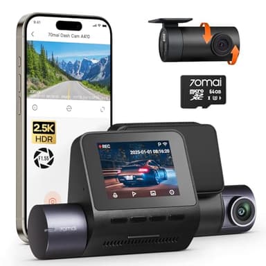 70mai Dash Cam Front and Rear - 2.5K+1080P Dual Dash Camera with HDR, Super Night Vision, F1.55 Aperture, 24H Parking Mode, Built-in Wi-Fi & GPS, G-Sensor, Loop Recording, 64GB Card Included (A410) - Image 1