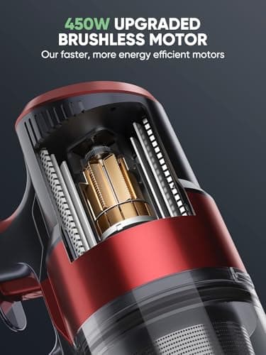Cordless Vacuum Cleaner, 450W 40Kpa Stick Vacuum with Touch Screen, 55 Mins Runtime Rechargeable Vacuum, Lightweight Powerful Vacuum Cleaner for Home with 1.5L Cup for Pet Hair Carpet Hardwood Floor - Image 4