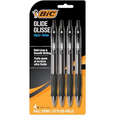 BIC Glide Bold Black Ballpoint Pens, Bold Point (1.6mm), 4-Count Pack, Retractable Ballpoint Pens With Comfortable Full Grip - Image 1
