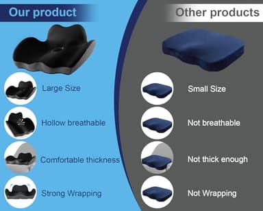 Premium Orthopedic Seat Cushion,X Large Breathable Office Chair Cushion - Enhanced Hip & Tailbone Support,Pressure Relief Sciatica & Leg Relief Let 8+ Hour Sitting Comfort, for Office/Game/Wheelchair - Image 5