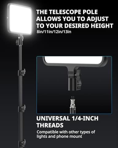 UBeesize 2 Pack LED Video Light Kit, Photography Lighting, 13" Studio Lights with 65" Tripod Stand and Phone Holders, Podcast Lighting for Video Recording,Tiktok,YouTube - Image 6