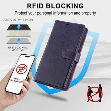 MONASAY Wallet Case Compatible for Galaxy S21 Ultra 5G, 6.8 inch [Screen Protector Included][RFID Blocking] Flip Folio Leather Cell Phone Cover with Credit Card Holder, Purple - Image 4