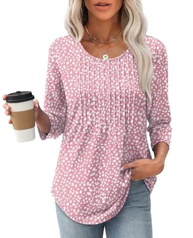 XIEERDUO Plus Size Tops for Women 3/4 Length Sleeve Crewneck Summer Dressy Casual Outfits Beach Vacation Clothes 2025 F-Pink Leopard 3XL - Image 2