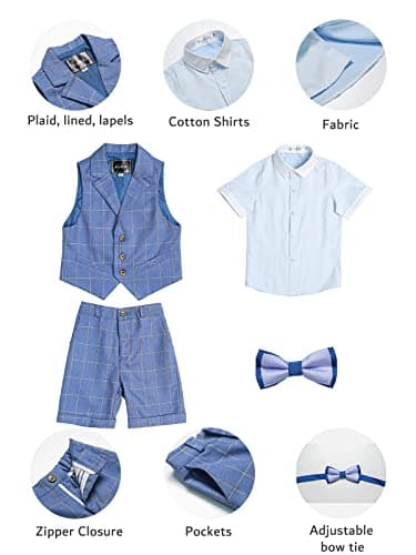 LOLANTA Big Boys 4PCs Waistcoat Slim fit Suit, Birthday Party Outfits, Vest, Shirt, Shorts, Bow Tie Formal Occasions(11-12 Years, Blue) - Image 6