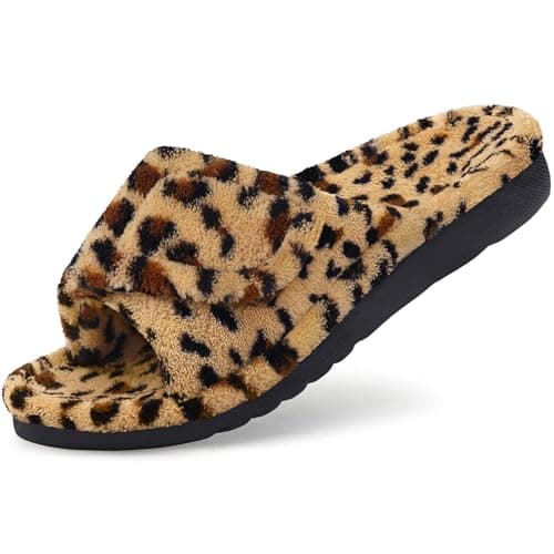 Litfun Women's Orthopedic Slippers with Arch Support Adjustable Open Toe House Shoes for Plantar Fasciitis, Leopard Brown 41 - Image 1