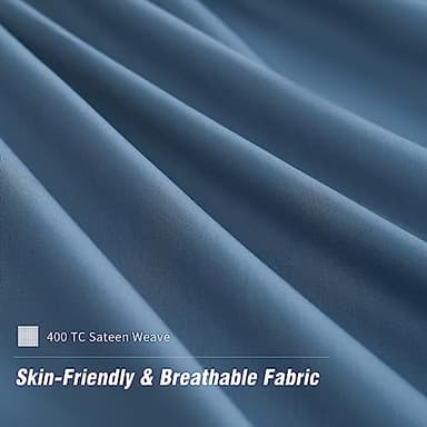 DOWNCOOL Queen Sheet Set - 100% Cotton Sheets Queen Size Set, 400 Thread Count Sateen, 16" Deep Pocket Queen Sheets, Silky Soft & Breathable Bed Sheets, 4-Piece Hotel Luxury Cotton Sheet Set, Blue - Image 3
