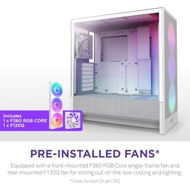 NZXT H5 Flow RGB 2024 - Compact ATX Mid-Tower PC Gaming Case - High Airflow - F360 RGB Core (CV) Included - 360mm Front & 240mm Top Radiator Support - Cable Management - Tempered Glass - White - Image 6