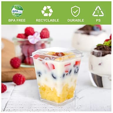 EASERCY 50 Pack 5 oz Plastic Dessert Cups with Lids, Yogurt Parfait/Appetizer Cup with Lids for Party, Mini Dessert Cups with Spoons Dessert Shooter Cups for Pudding, Fruit and Ice Cream - Image 6