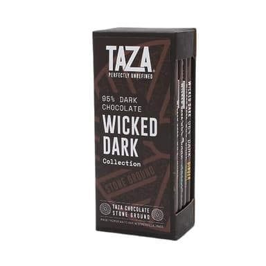 Taza Chocolate Organic Wicked Dark 95% Dark Bar Variety Pack Bundle, 2.5 oz (4 count), Vegan - Image 1